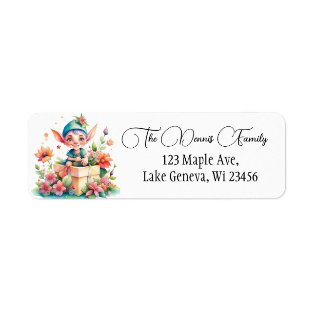 Cute Whimsical Watercolor Christmas Elf Label (Front)
