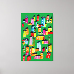Cute whimsical watercolor houses canvas print
