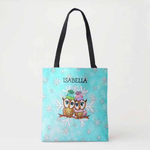 Cute whimsical Watercolor Owls Personalized Tote Bag