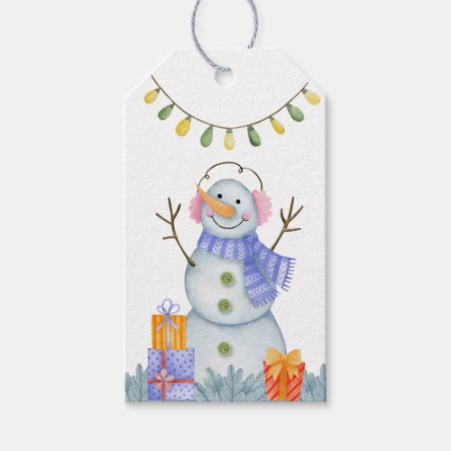 Cute Whimsical Watercolor Snowman Christmas Gift Tags