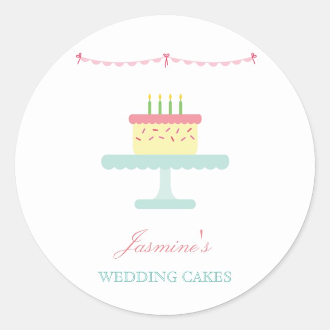 Cute Whimsical Wedding Cake Business Sticker LABEL (Front)
