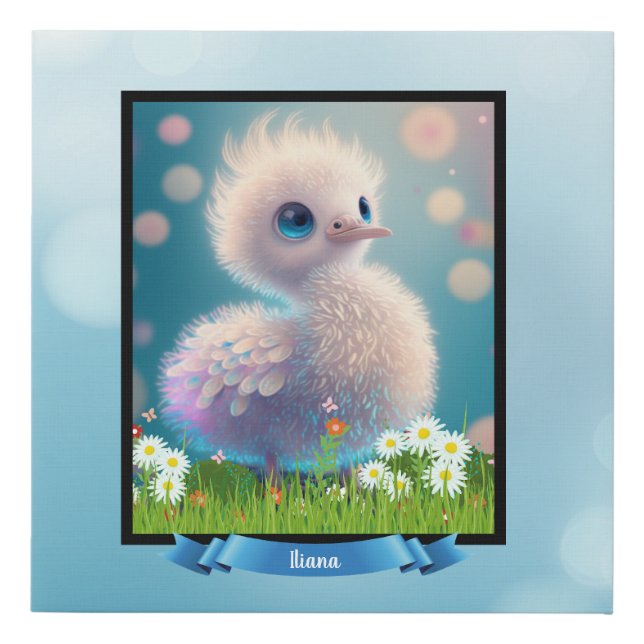 Cute Whimsical White Baby Bird in Garden Nursery Faux Canvas Print (Front)