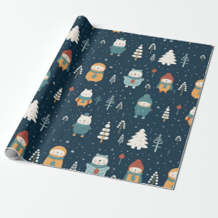 Cute Whimsical Winter Bear Christmas Wrapping Paper