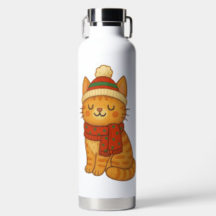 Cute Whimsical Winter/Christmas cat Water Bottle