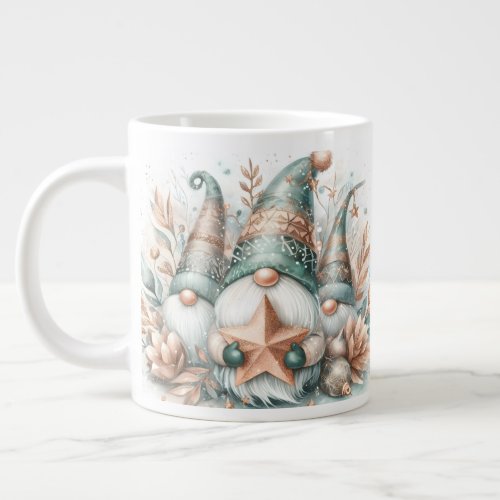 Cute Whimsical Winter Gnome Watercolor Print Gold Giant Coffee Mug