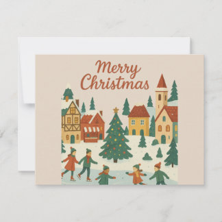 Cute Whimsical Winter Town Merry Christmas Card