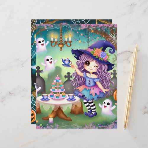 Cute Whimsical Witch Halloween Tea Party Scrapbook