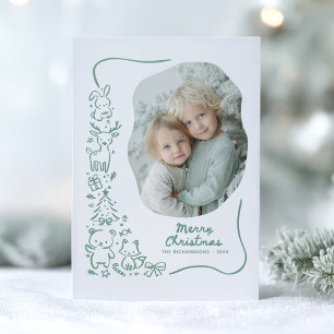 Cute Whimsical Woodland Christmas Holidays  Letterpress Photo Cards