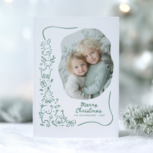 Cute Whimsical Woodland Christmas Holidays  Letterpress Photo Cards (Family Photo Merry Christmas Card)