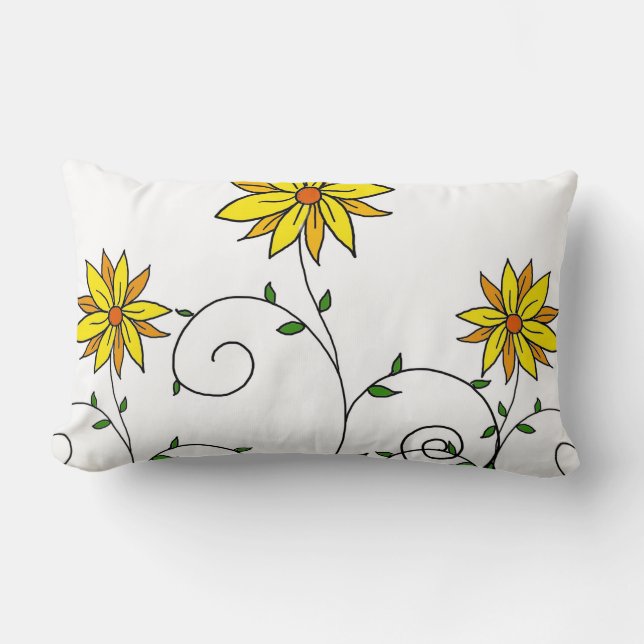 Cute Whimsical Yellow Flowers Doodle Art Lumbar Pillow (Front)