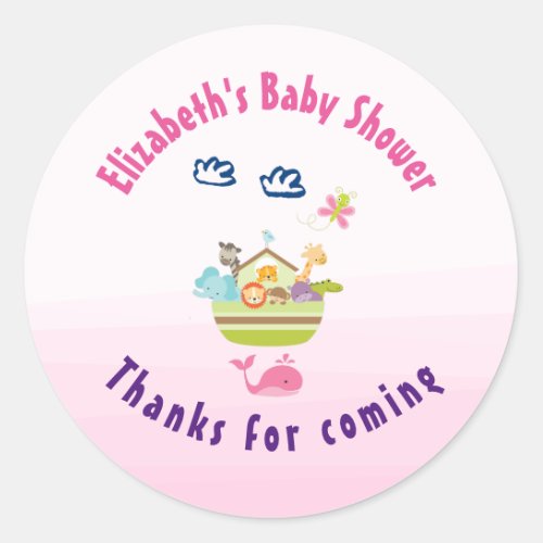 Cute Whimsical Zoo Animal Ark Baby Shower Thanks Classic Round Sticker