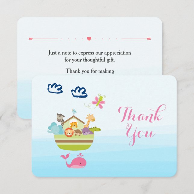Cute Whimsical Zoo Animal Ark Baby Shower Thanks Invitation (Front/Back)