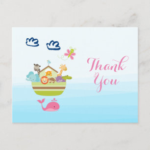 Cute Whimsical Zoo Animal Ark Baby Shower Thanks Postcard
