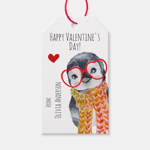 Cute Whimsy Baby Penguin Kids Friend Valentines Gift Tags