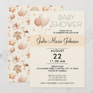 Cute Whimsy Baby Shower - Balloons Invitation