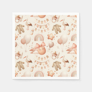 Cute Whimsy Baby Shower Beige Paper Plates Napkins