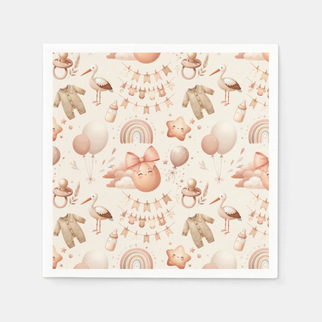 Cute Whimsy Baby Shower Beige Paper Plates Napkins (Front)