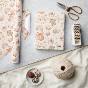 Cute Whimsy Baby Shower Beige Wrapping Paper Roll