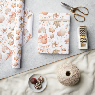 Cute Whimsy Baby Shower Beige Wrapping Paper Roll