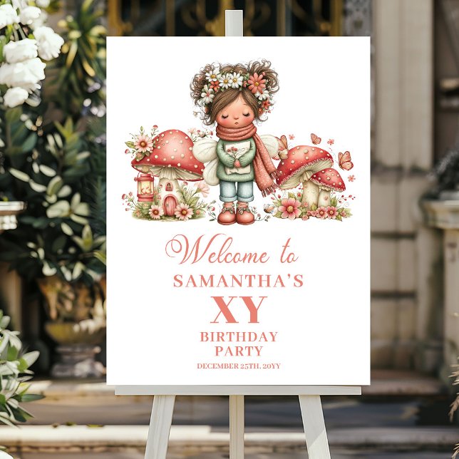 Cute Whimsy Fairy Blush Birthday Welcome Sign (Cute Whimsy Fairy Blush Birthday Welcome Sign)