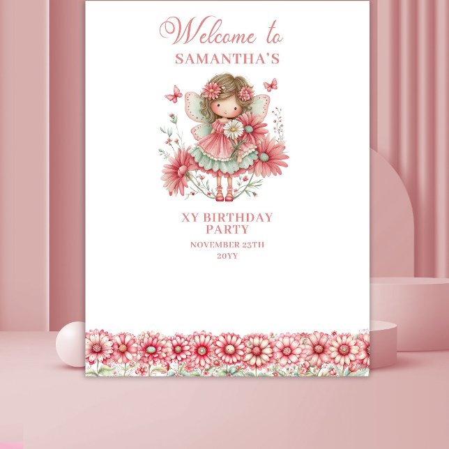 Cute Whimsy Fairy Floral Pink 2 Birthday Backdrop (Cute Whimsy Fairy Floral Pink 2nd Birthday Backdrop)