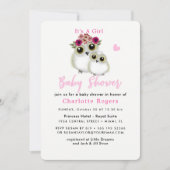 Cute Whimsy Fluffy Owl Pink Heart Baby Girl Shower Invitation (Front)