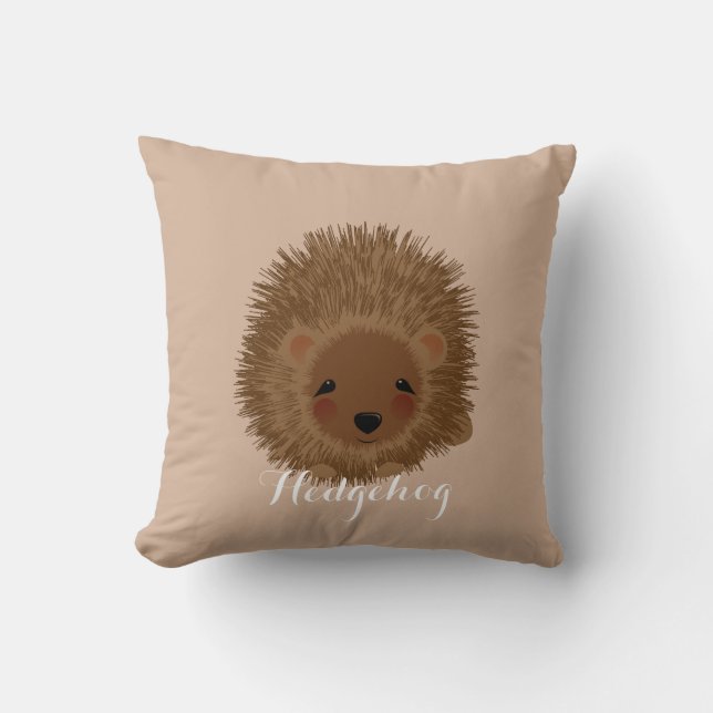 Cute Whimsy Little Hedgehog Illustration Throw Pillow (Front)