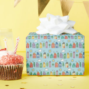 Cute Whimsy Neighborhood Wrapping Paper Roll