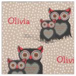 Cute Whimsy Owls On Polka Dot Personalized Fabric