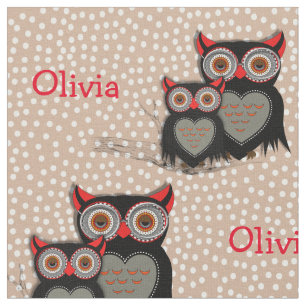 Cute Whimsy Owls On Polka Dot Personalized Fabric