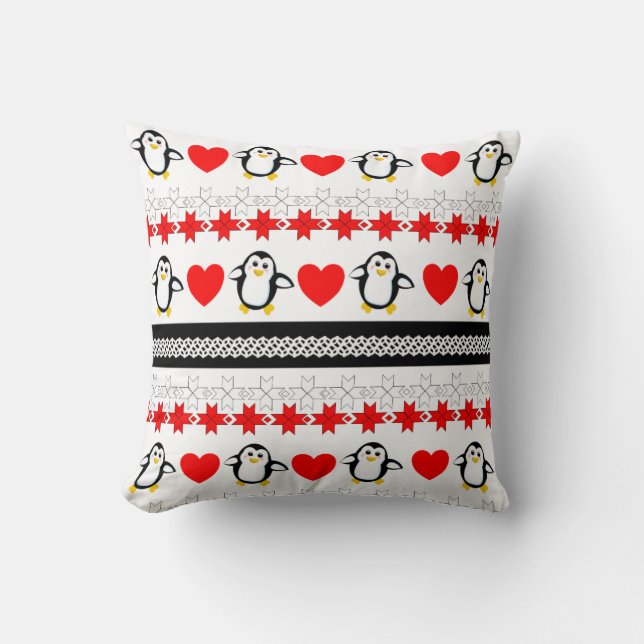 Cute Whimsy Penguin Patterned Throw Pillows (Front)
