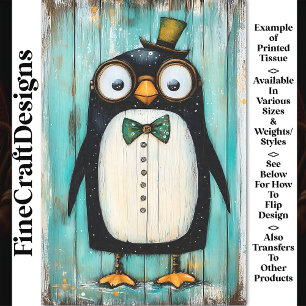 Cute Whimsy Steampunk Penguin In Hat BR9 Decoupage Tissue Paper