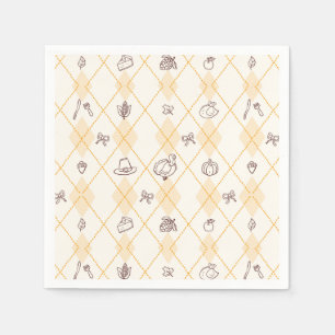 Cute Whimsy Thanksgiving Doodles Diamond Pattern Napkins
