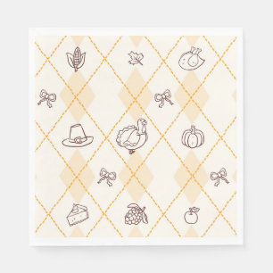 Cute Whimsy Thanksgiving Doodles Diamond Pattern Napkins