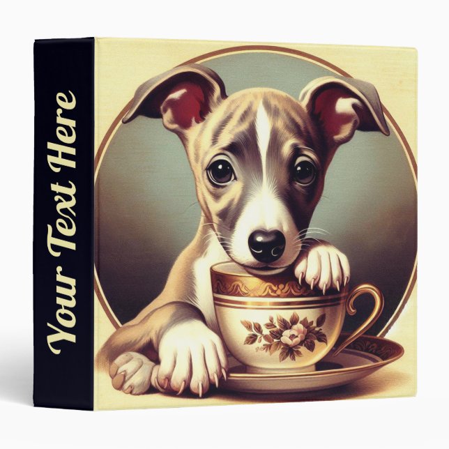 Cute Whippet Puppy 3 Ring Binder (Front/Spine)