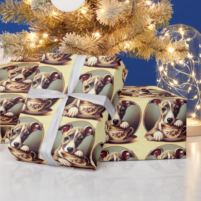 Cute Whippet Puppy Wrapping Paper (Holidays)