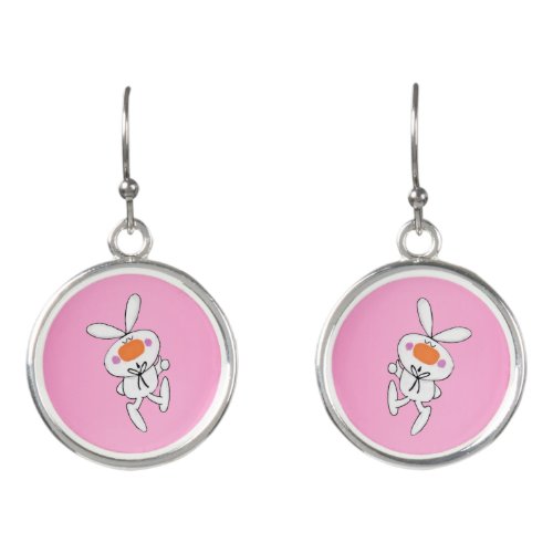 Cute Whistling Finger snapping white Bunny Earrings