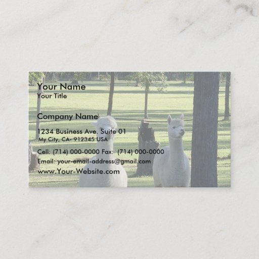Customizable Cute White Alpaca Boys In Green Meadow Full Of Tre Business Card Template