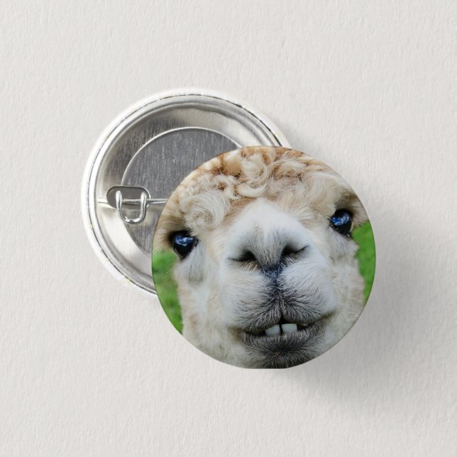 Cute White Alpaca Face Button (Front & Back)