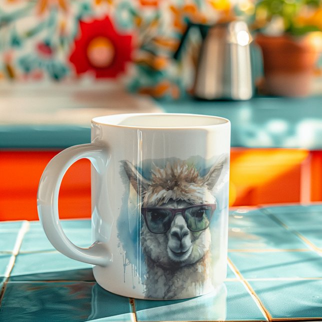cute white alpaca wearing sunglasses coffee mug (Creator Uploaded)