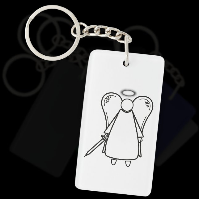 Cute White and Black Avenging Angel (double-sided) Keychain (Avenging Angel White Keyring)