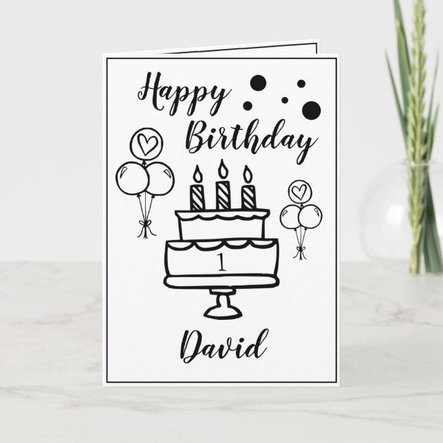 Cute White and Black Cake Grandson 1st Birthday Card (Front)
