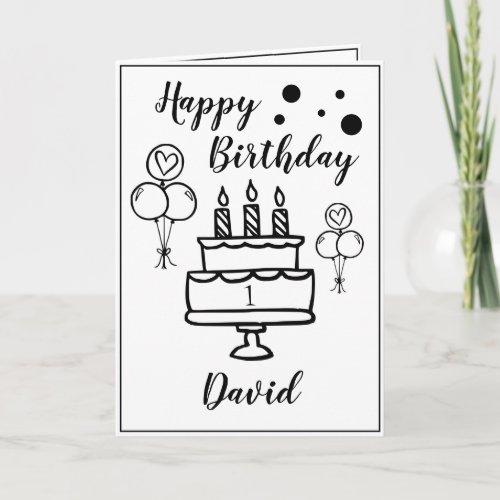 Cute White and Black Cake Grandson 1st Birthday Card