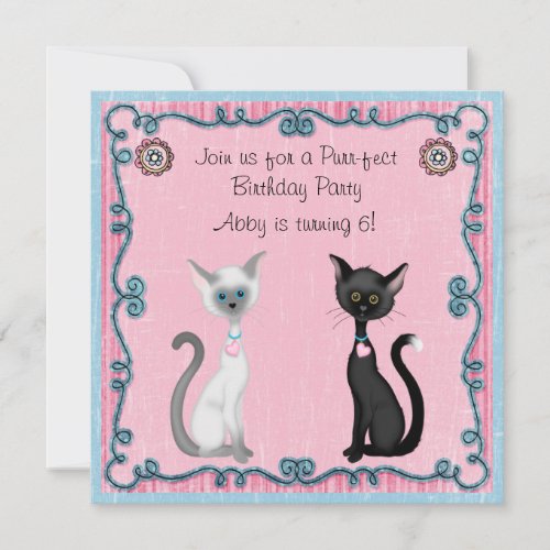 Cute White and Black Cats Birthday Invitation