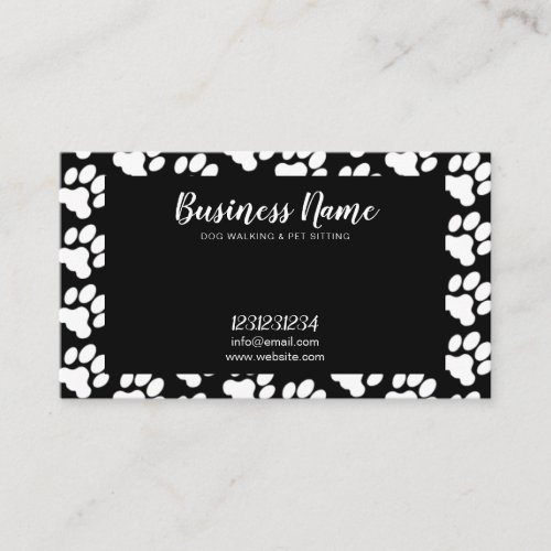 Cute White and Black Paw Print Pattern Dog Walking Business Card