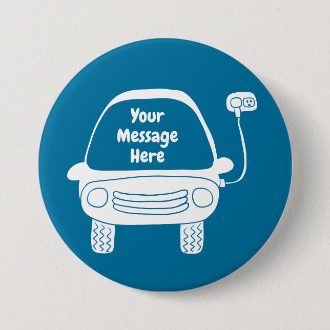  Cute White and Blue Electric Car Custom Message Button (Front)