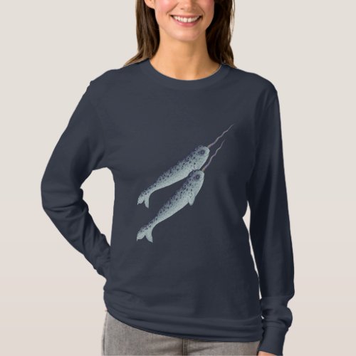 Cute White And Grey Narwhals Swimming Together T_Shirt