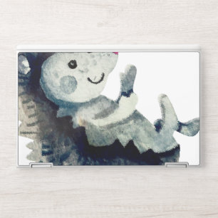 Cute White and Grey Plush Toy Smiling Illustration HP Laptop Skin