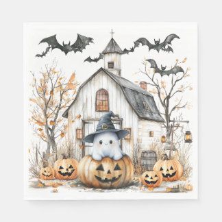 Cute White and Orange Ghost with Autumn Barn Napkins