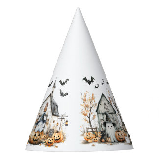 Cute White and Orange Ghost with Autumn Barn Party Hat